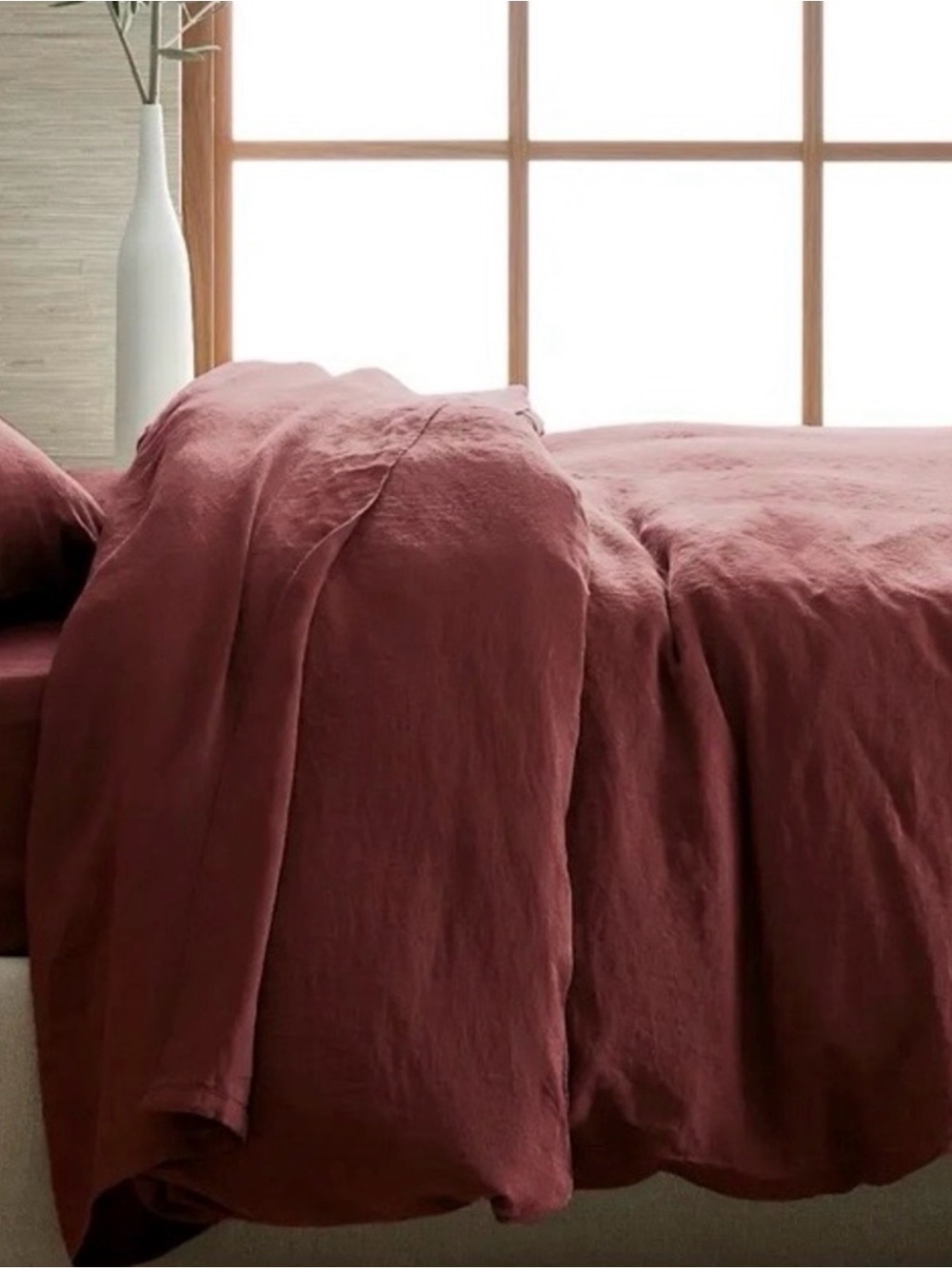 Quince Burgundy European Linen Duvet Cover Set F/Q